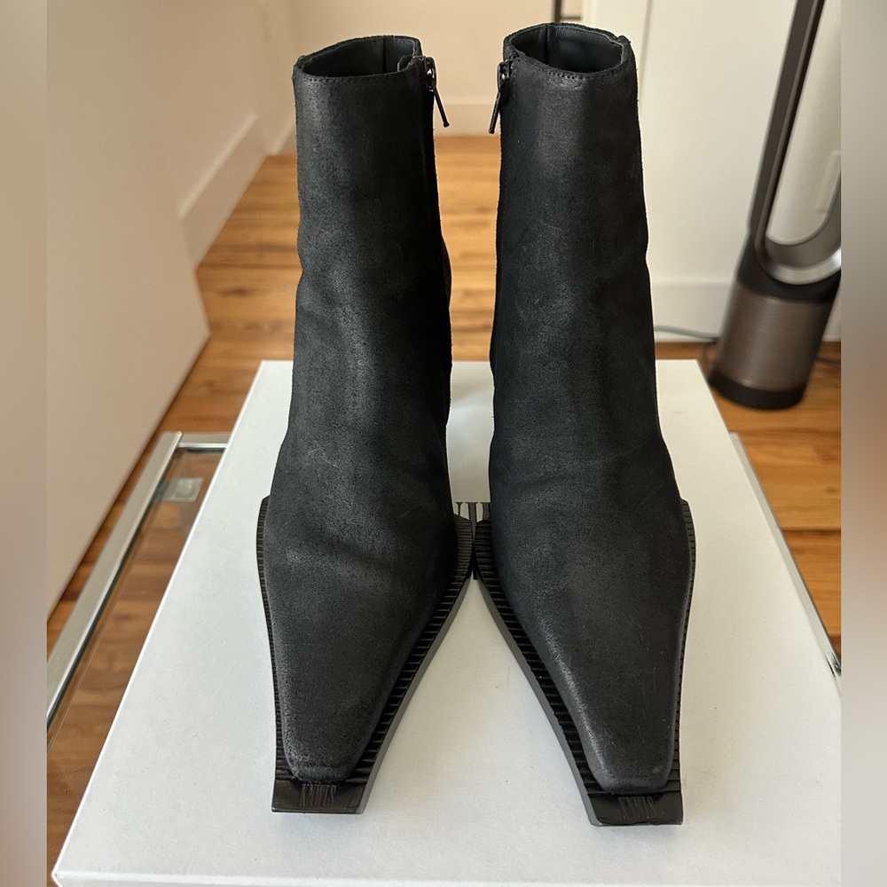 Women's Black Suede Pointed Toe Heeled Ankle Boots